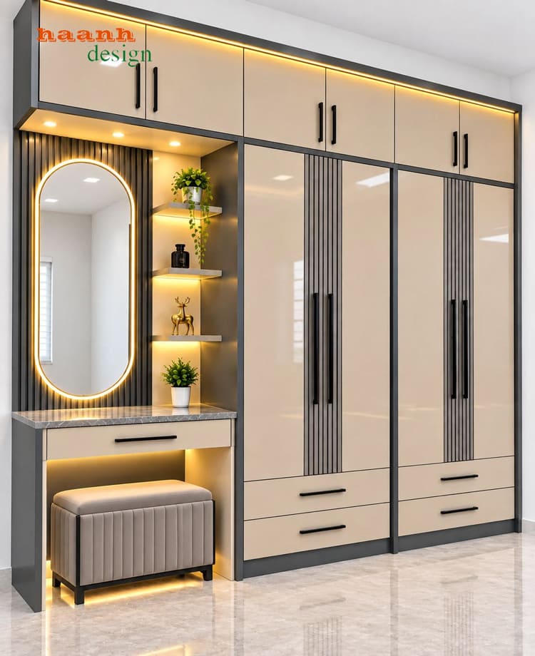 Tủ quần áo kết hợp bàn trang điểm hiện đại - TAH 019