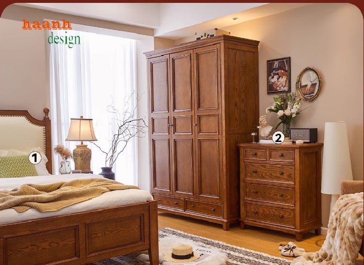 Tủ Quần Áo Gỗ Sồi Tự Nhiên – Đẹp Sang, Dùng Lâu Bền-TAH 009