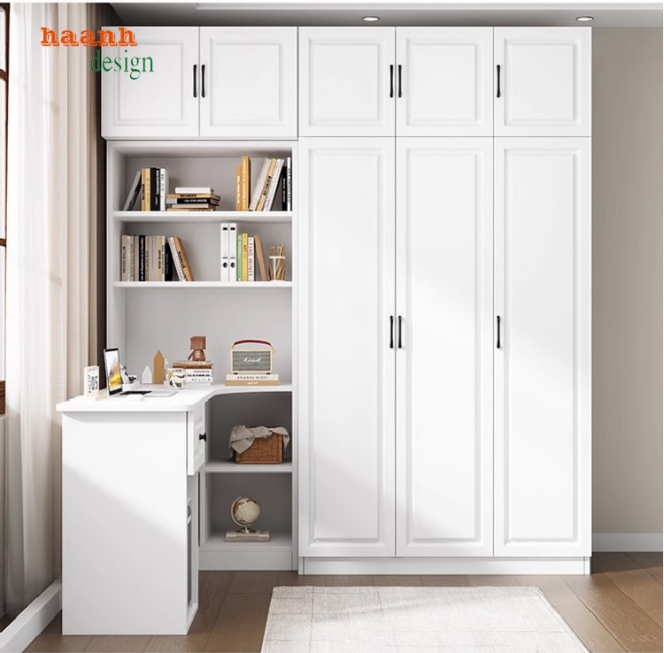 tủ quần áo trẻ em bằng gỗ MDF sơn bệt trắng hiện đại