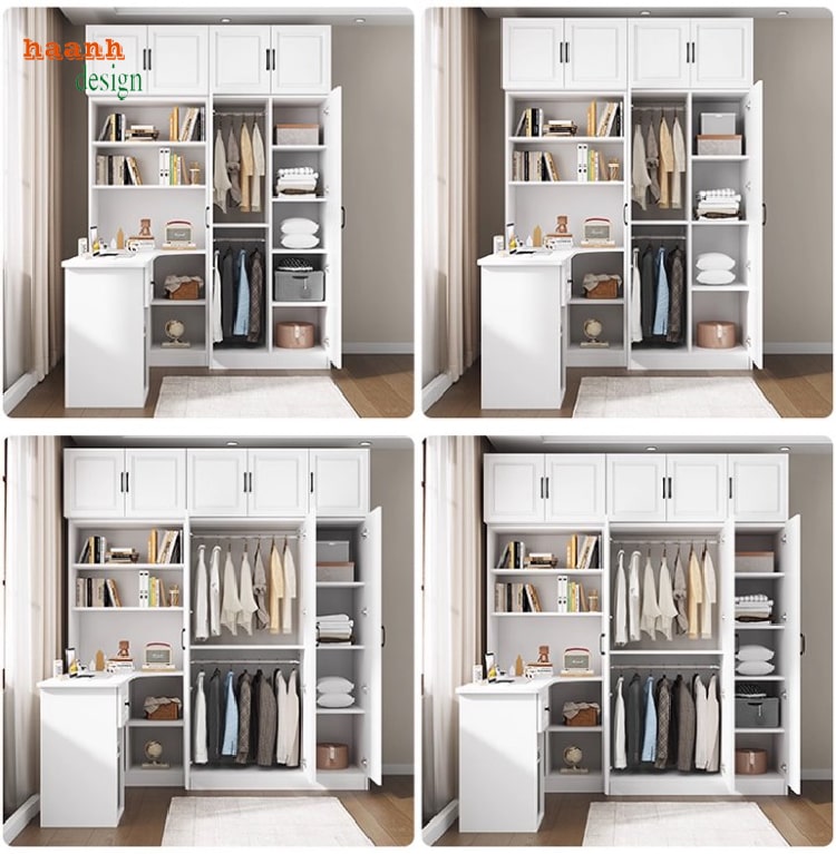 tủ quần áo trẻ em hiện đại bằng gỗ MDF kết hợp bàn học