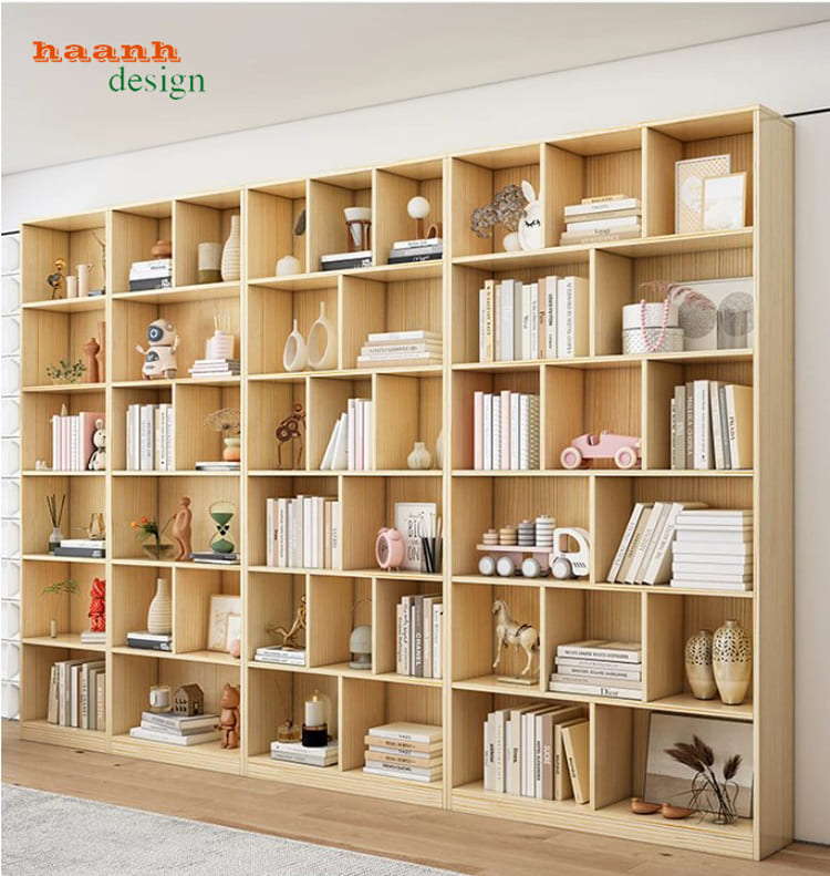 Hệ tủ sách THS 012 nhiều mô-đun Hệ tủ sách THS 012 bố trí nhiều mô-đun sát tường