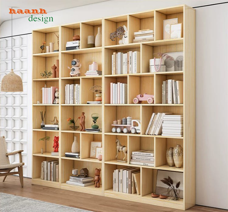 Góc nghiêng tủ sách THS 012 Tủ sách THS 012 nhìn nghiêng với nhiều khoang lưu trữ
