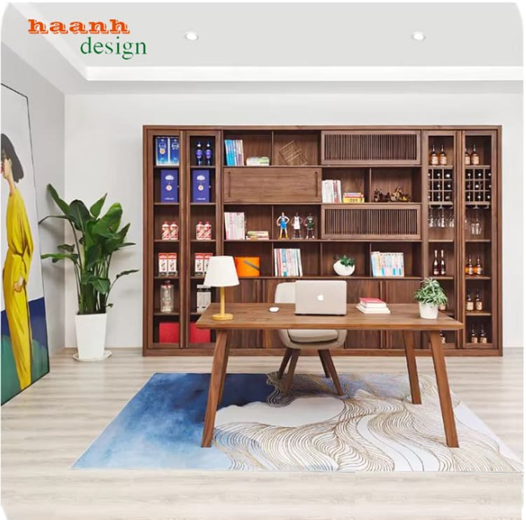 Tủ sách gia đình phong cách hiện đại từ gỗ óc chó cao cấp-THS 016