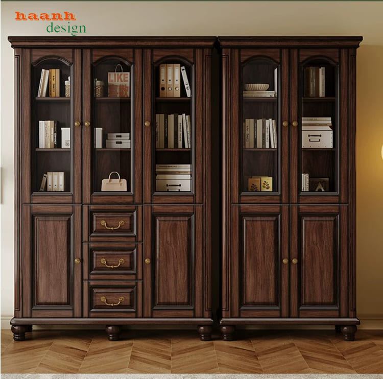 Toàn cảnh tủ sách TST 010 Tủ sách tân cổ điển cánh kính TST 010 toàn cảnh