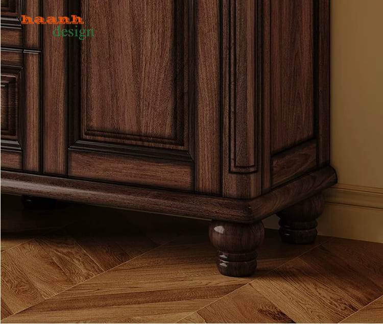 Chi tiết chân tủ sách TST 010 Chi tiết chân và cánh dưới tủ sách TST 010