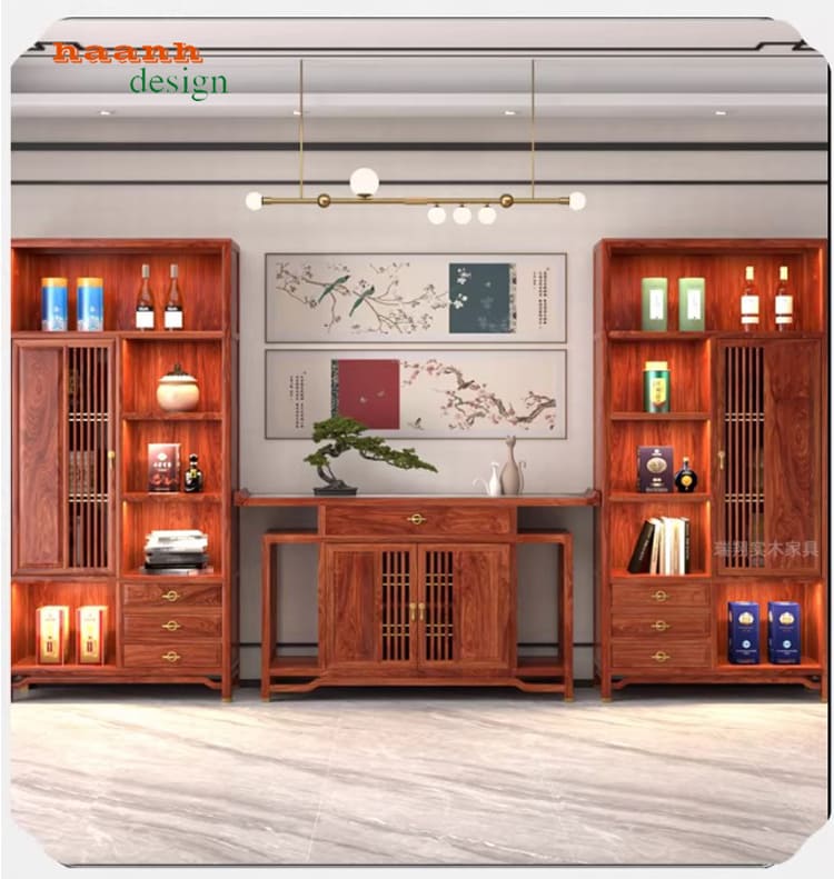 kệ tủ trang trí phòng khách gỗ hương cao cấp
