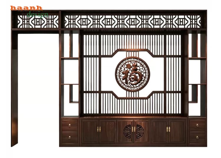 Mặt đứng phương án TGC 010 Mặt đứng TGC 010 với hệ nan và các ô hai bên