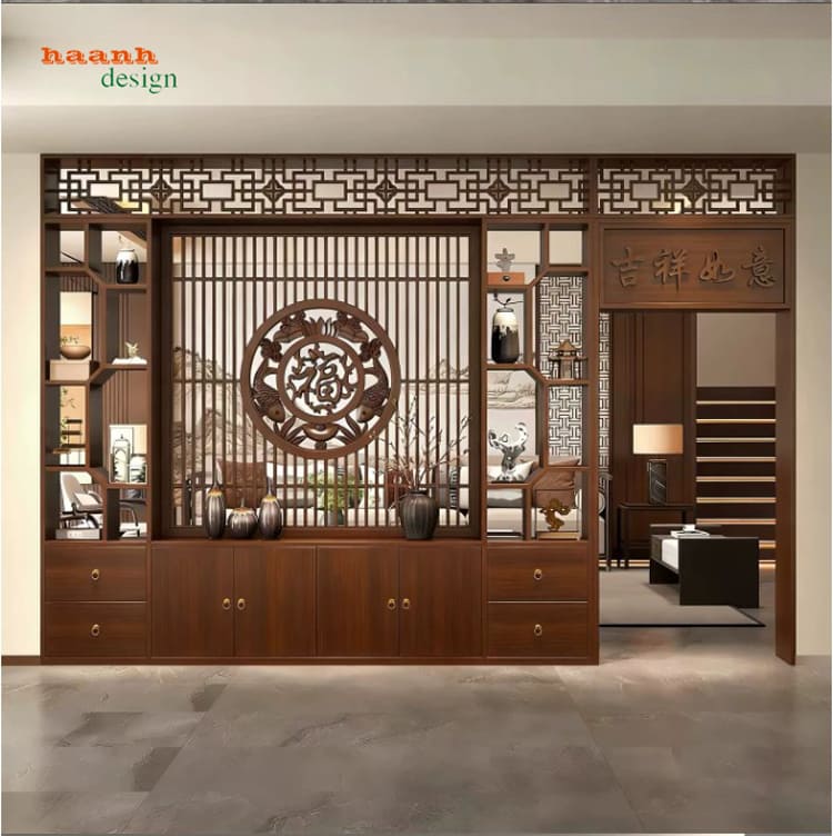 Một phương án bố trí khác của TGC 010 TGC 010 bố trí tủ thấp và ô trưng bày bên trái