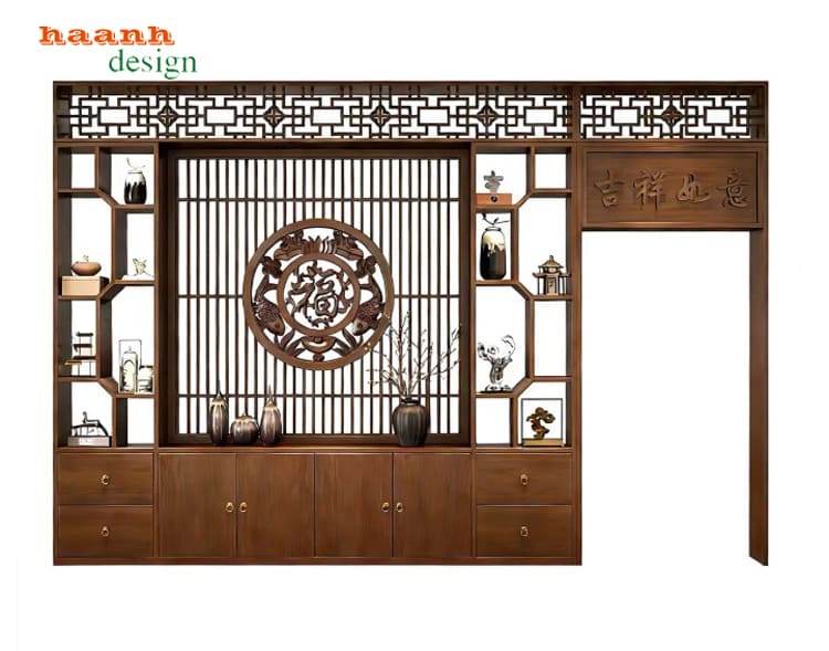 Bố cục chính diện của TGC 010 Bản thể hiện chính diện tủ trang trí TGC 010