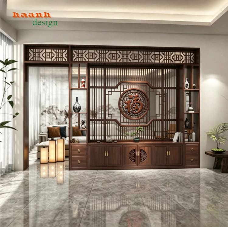 Phương án TGC 010 cân đối hai bên Tủ trang trí phòng khách TGC 010 bố cục cân đối