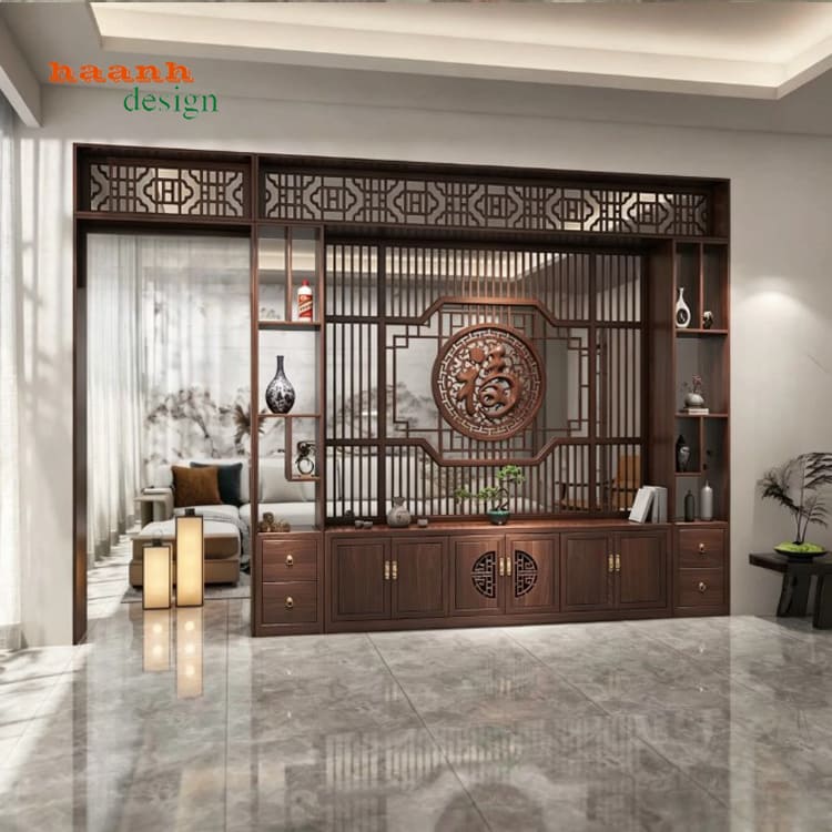 Mẫu TGC 010 với hệ tủ thấp TGC 010 với vách nan và hệ tủ thấp tông nâu