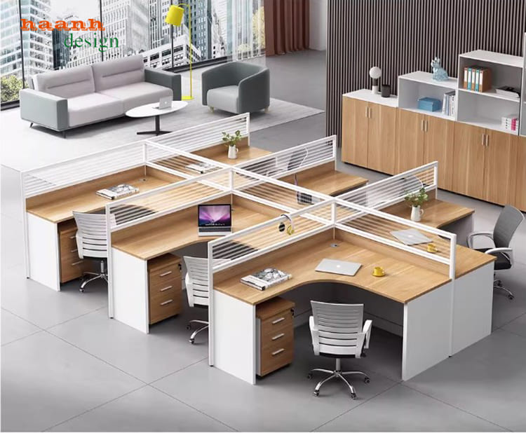 Vách ngăn bàn văn phòng nhôm kính gỗ melamine-VNN 003