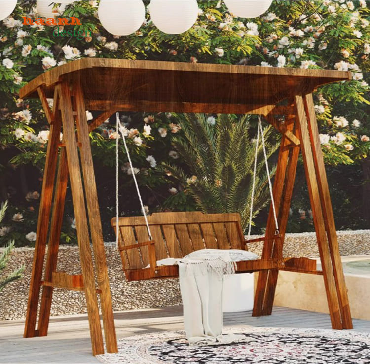 xích đu gỗ ngoài trời