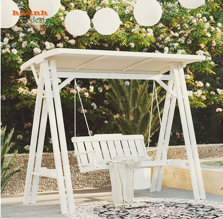 Ghế xích đu gỗ cao cấp gỗ Teak cho sân vườn hiện đại-GNT 015