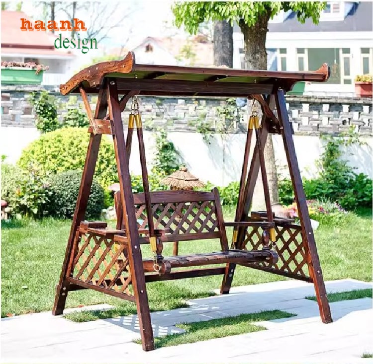 Thưởng thức thư giãn trên xích đu gỗ teak tự nhiên-GNT 009